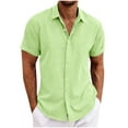 thumbnail image 1 of Awdenio Summer Mens Shirts, Men's Lapel Button Open And Close Solid Color Shirt Top Short Sleeve Lapel Top/Shirt Green L, 1 of 5
