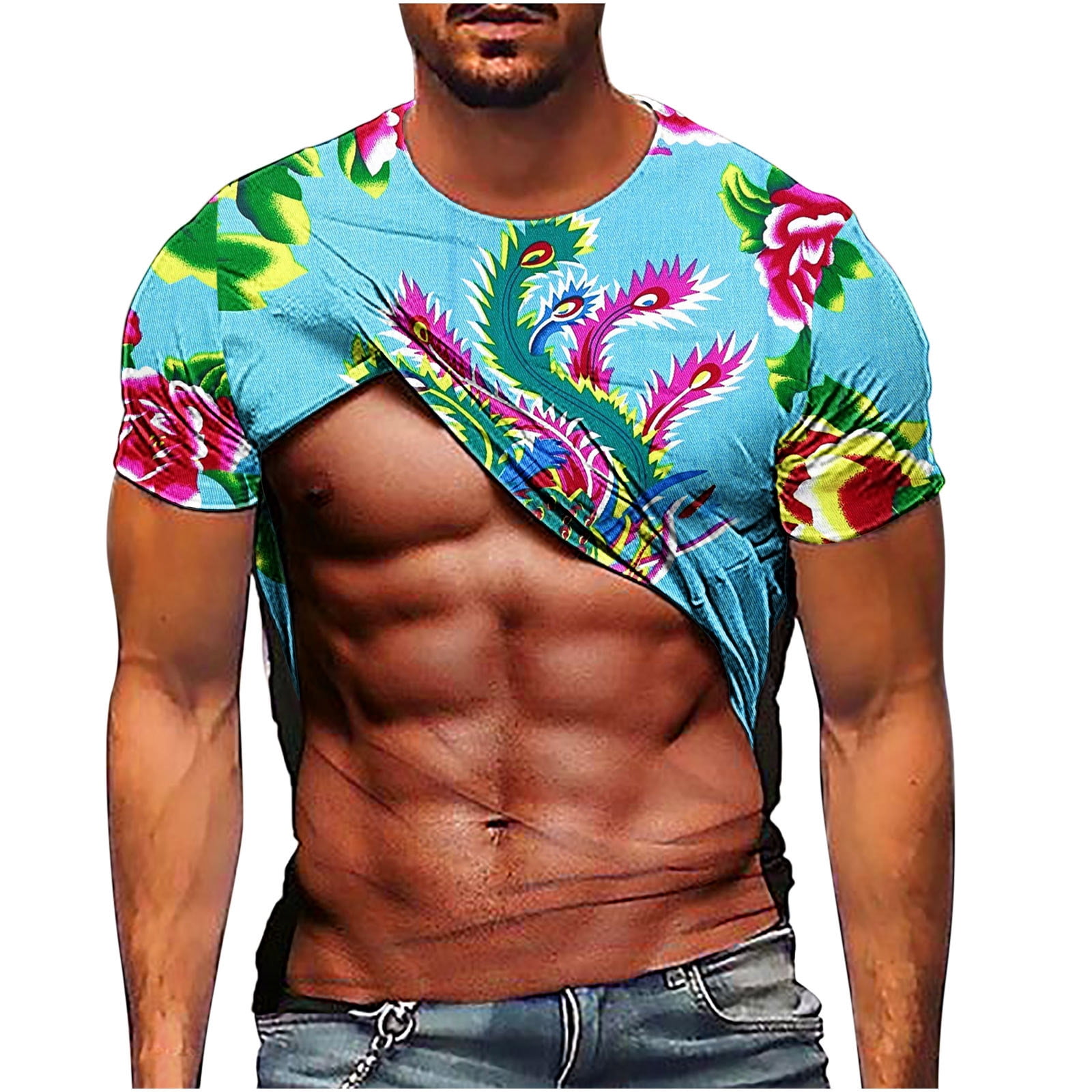 Awdenio Summer Mens T-Shirts, Men's Fashion Floral Printing
