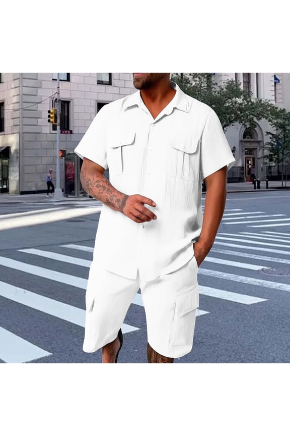 Summer Outfits for Men 2 Piece Short Sleeve Button Down Shirt & Shorts Set Casual Vacation Beach Tracksuit