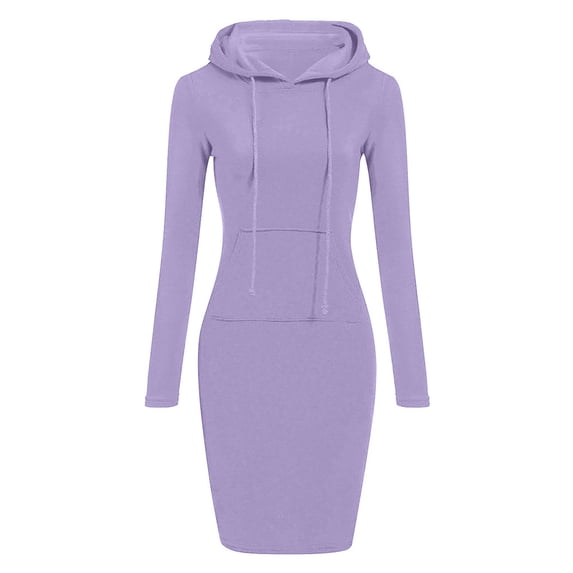 Awdenio Sweater Dress Womens Long Sleeve Solid Colored Pockets Patchwork Casual Long Hooded Sweatershirt Dress