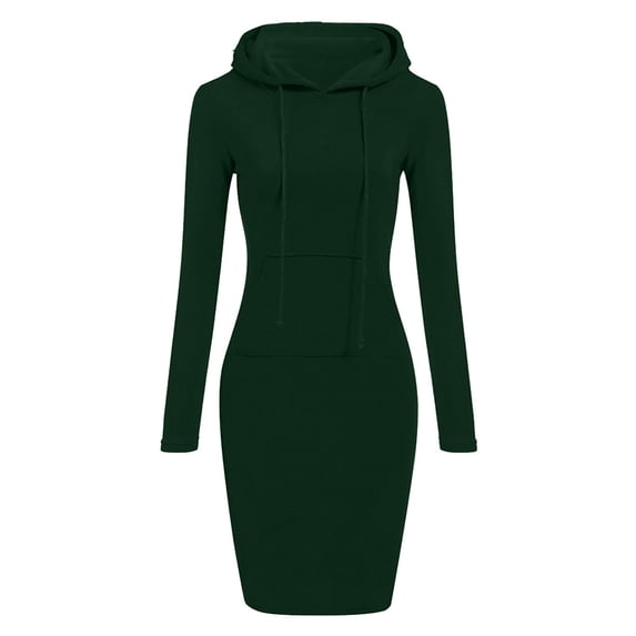 Awdenio Sweater Dress Womens Long Sleeve Solid Colored Pockets Patchwork Casual Long Hooded Sweatershirt Dress