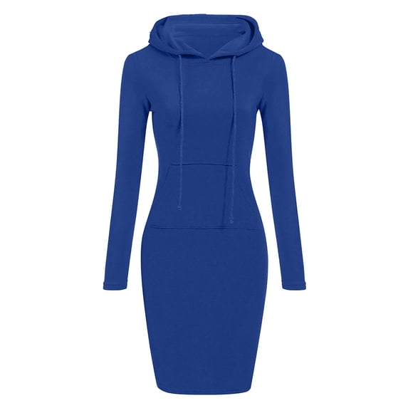 Awdenio Sweater Dress Womens Long Sleeve Solid Colored Pockets Patchwork Casual Long Hooded Sweatershirt Dress