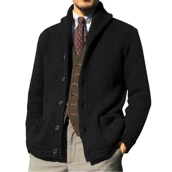 Awdenio Sweater for Men Casual Slim Thick Knitted Shawl Collar Cardigan Sweaters Pockets