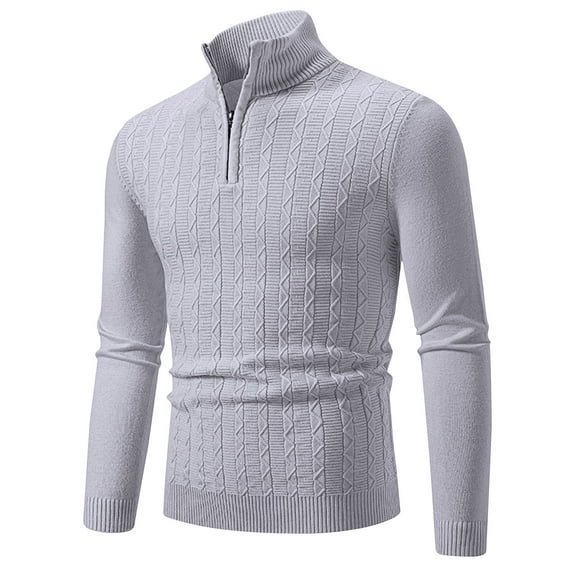 Awdenio Sweaters for Men Cable Knitted Pullover Sweaters Stand Collar Zipper Solid Twisted Thermal Sweaters with Button for Men