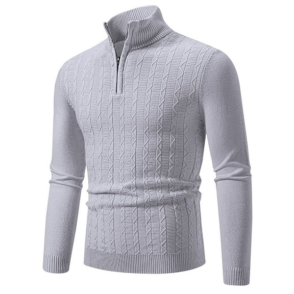Awdenio Sweaters for Men Cable Knitted Pullover Sweaters Stand Collar Zipper Solid Twisted Thermal Sweaters with Button for Men