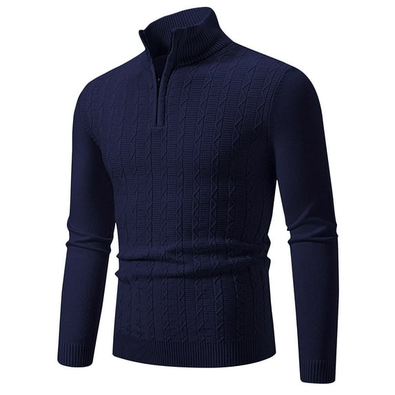 Awdenio Sweaters for Men Cable Knitted Pullover Sweaters Stand Collar Zipper Solid Twisted Thermal Sweaters with Button for Men