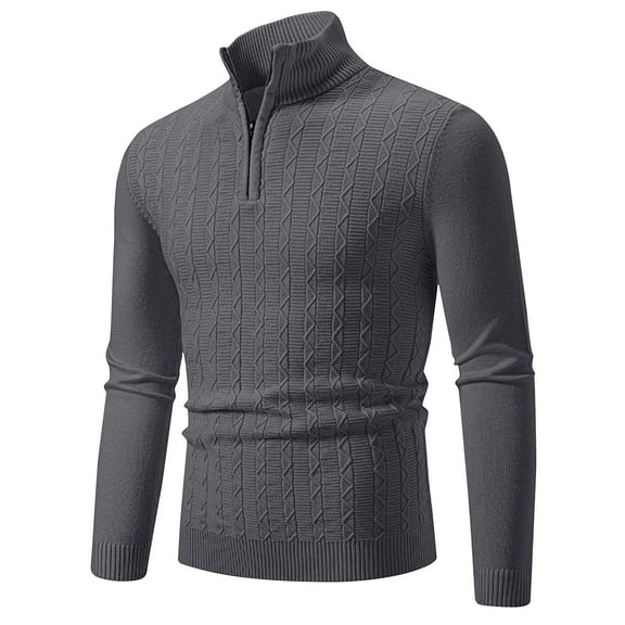 Awdenio Sweaters for Men Cable Knitted Pullover Sweaters Stand Collar Zipper Solid Twisted Thermal Sweaters with Button for Men