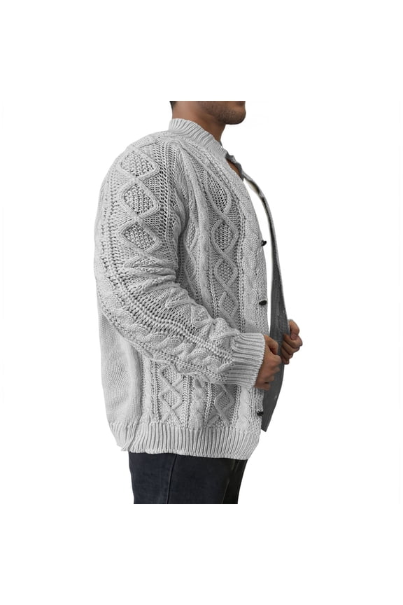 Sweaters for Men Cable Knitted Warm Sweater Cardigan Thermal Button Down Closure Fall Winter Cardigan Stand-up Jacket