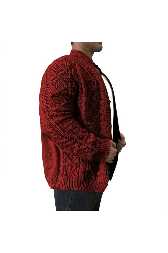 Sweaters for Men Cable Knitted Warm Sweater Cardigan Thermal Button Down Closure Fall Winter Cardigan Stand-up Jacket