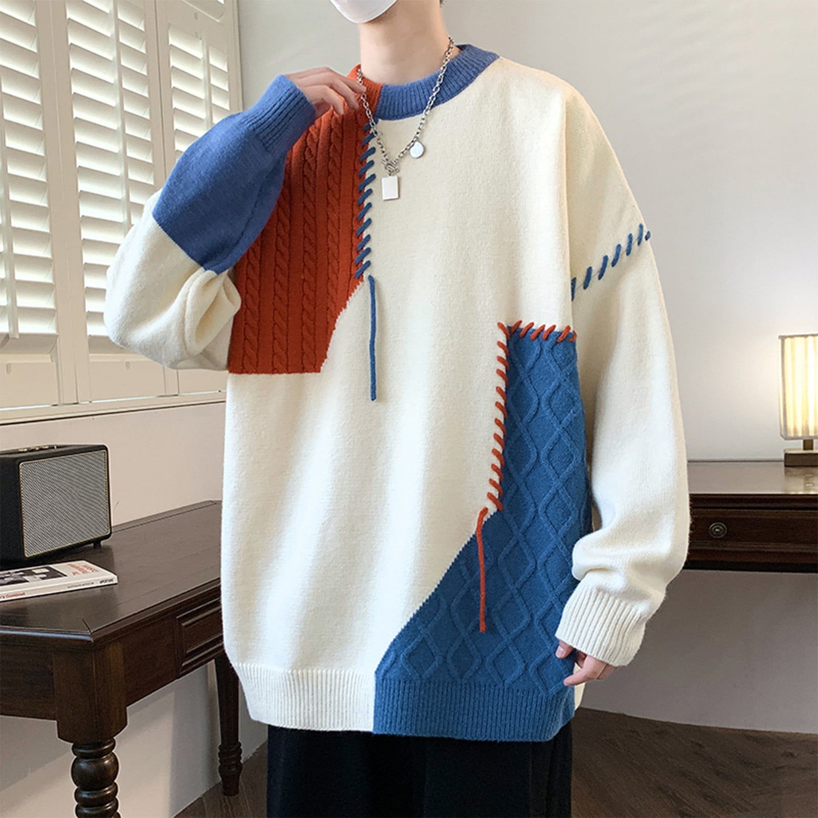 Men's Plus Size Color Block Round Neck Sweater main image 0