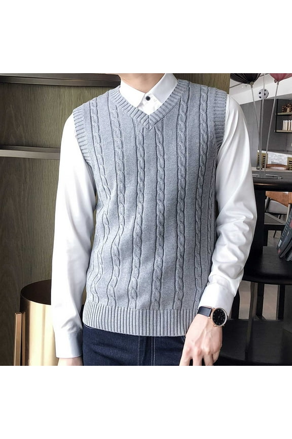 Sweaters for Men Fall Winter Sleeveless Warm Vest School Uniform Pullover Cotton Knitted V-Neck Vest Tops Blouse