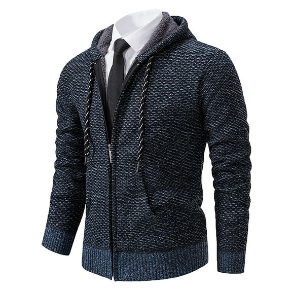 Awdenio Sweaters for Men Jackets Cable Knit Zipper Classic Soft Casual Drawstring with Pockets Ribbing Edge Long Sleeve Outwear Sweater Coat