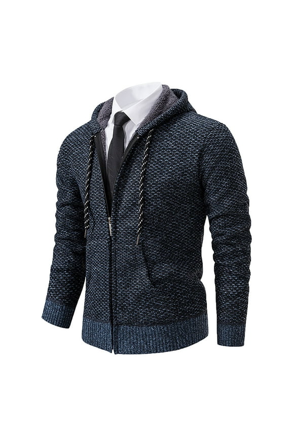 Sweaters for Men Jackets Cable Knit Zipper Classic Soft Casual Drawstring with Pockets Ribbing Edge Long Sleeve Outwear Sweater Coat