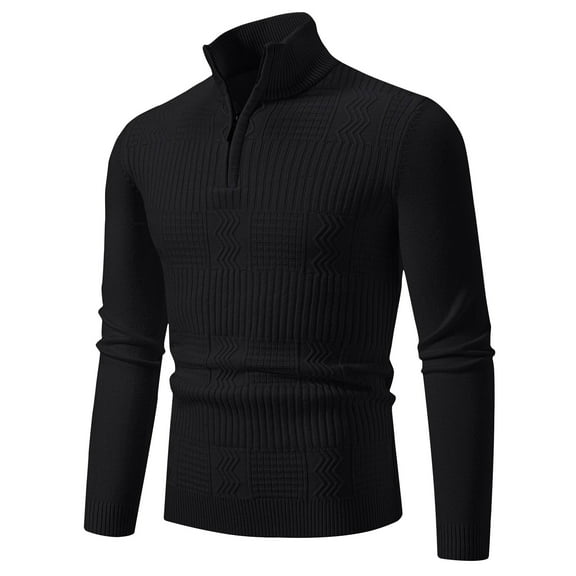 Awdenio Sweaters for Men Quarter Zip Cable Knit Mock Neck Sweater Soft Casual Pullover Sweater with Ribbing Edge