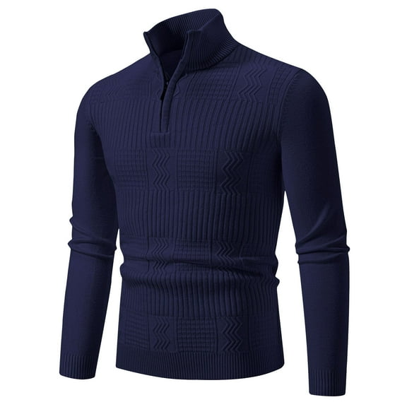 Awdenio Sweaters for Men Quarter Zip Cable Knit Mock Neck Sweater Soft Casual Pullover Sweater with Ribbing Edge