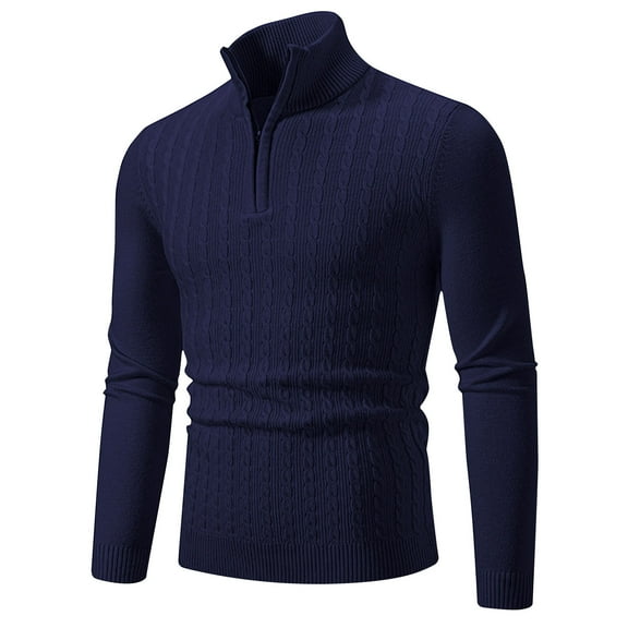 Awdenio Sweaters for Men Quarter-Zip Sweater Cable Knitted Stand Collar Long Sleeved Pullover Soft Casual Thermal Twisted Knitwear Sweaters