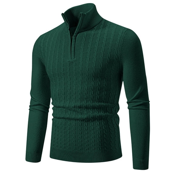 Awdenio Sweaters for Men Quarter-Zip Sweater Cable Knitted Stand Collar Long Sleeved Pullover Soft Casual Thermal Twisted Knitwear Sweaters