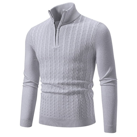 Awdenio Sweaters for Men Quarter-Zip Sweater Cable Knitted Stand Collar Long Sleeved Pullover Soft Casual Thermal Twisted Knitwear Sweaters