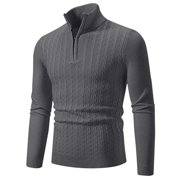Awdenio Sweaters for Men Quarter-Zip Sweater Cable Knitted Stand Collar Long Sleeved Pullover Soft Casual Thermal Twisted Knitwear Sweaters
