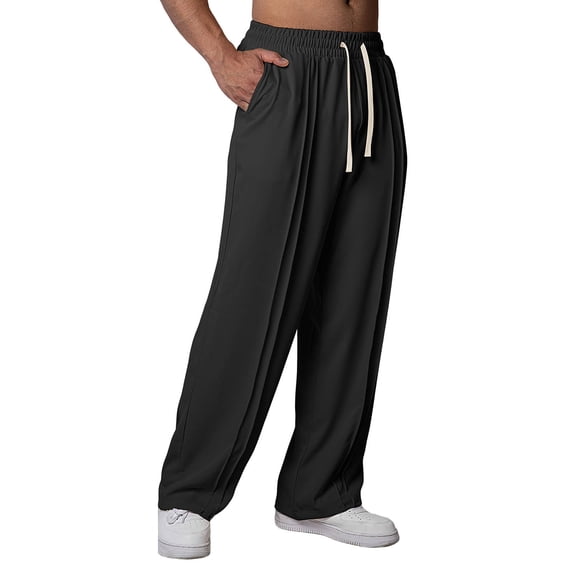 Awdenio Sweatpants for Men Trendy Fashion High Waisted Drawstring Loose Long Pants with Pockets