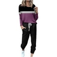 thumbnail image 1 of Awdenio Sweatsuit For Women 2 Piece Outfits Colorblock Print Long Sleeve Round Neck Tops Casual Darstring Pants Jogger Lounge Set, 1 of 5