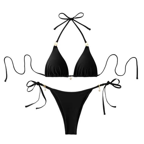 Awdenio Swim Suits for Women 2026 Triangle String Bikini Set 2 Piece Halter Swimsuits Starfish Metal Linked Swim Set