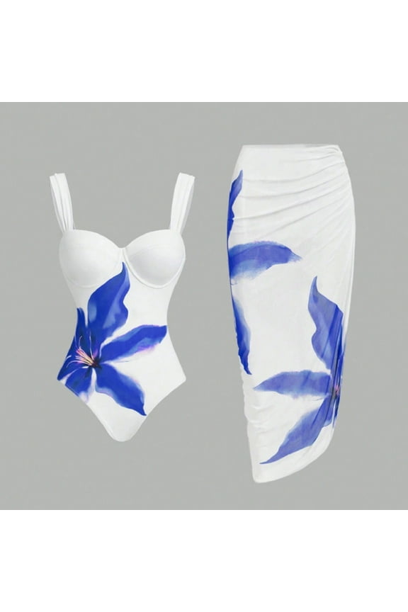 Swimsuit Two-piece Bikini Flower Print Tight Two-piece Sports Swimsuit