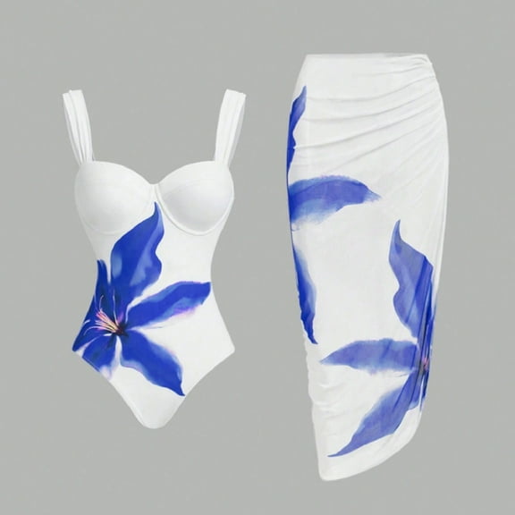 Awdenio Swimsuit Two-piece Bikini Flower Print Tight Two-piece Sports Swimsuit