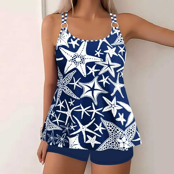 Awdenio Swimsuits Plus Size Tankini Swimsuits Tummy Control Two Piece Bathing Suit Ruffled Flounce Swimwear with Shorts