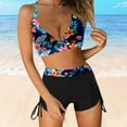 thumbnail image 1 of Awdenio Swimsuits for Curvy Women Printed Ruched Bikini Sets 2 Piece Bathing Suit High Waist Swimsuit with Shorts, 1 of 4