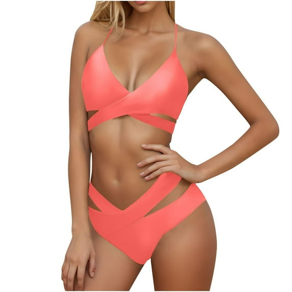 Awdenio Swimsuits for Women High Waist Bikini Set Halter Bow Tie Twist Tummy Control Bathing Suits High Leg Two Piece Swimsuits