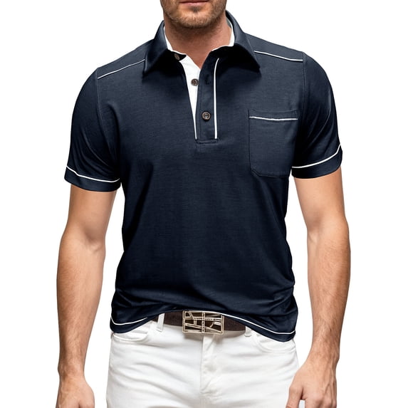 Awdenio T Shirts for Man Casual Shirts Classic Short Sleeve Basic Golf Button Shirt with Pocket