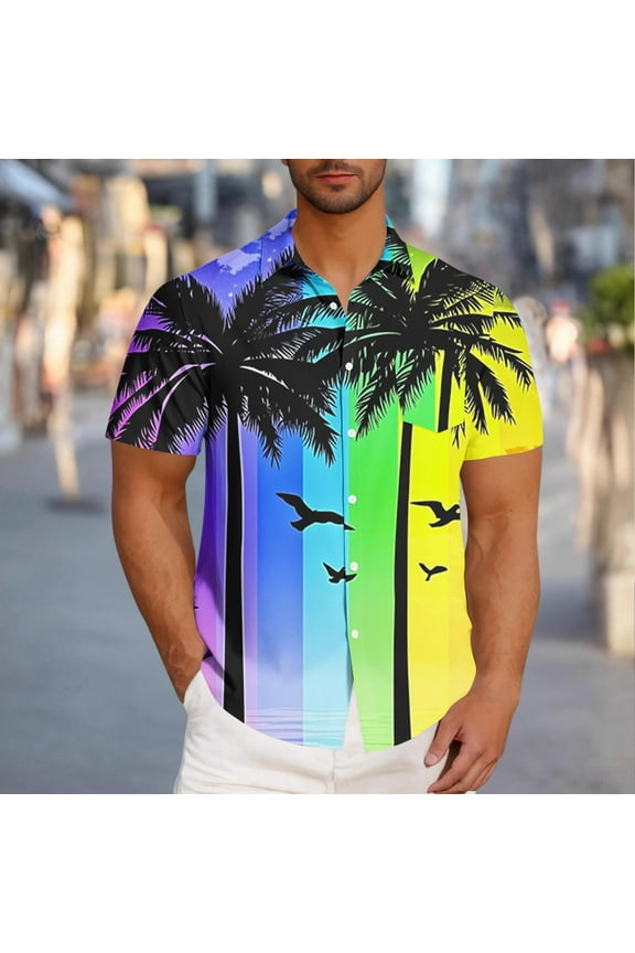 T Shirts for Man Hawaiian Shirt Short Sleeve Tropical Vacation Button Down Beach Floral Palm Shirts