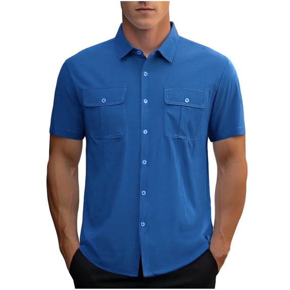 Awdenio T Shirts for Man Regular Fit Short Sleeve Button Down Utility Shirts with Two Chest Pockets