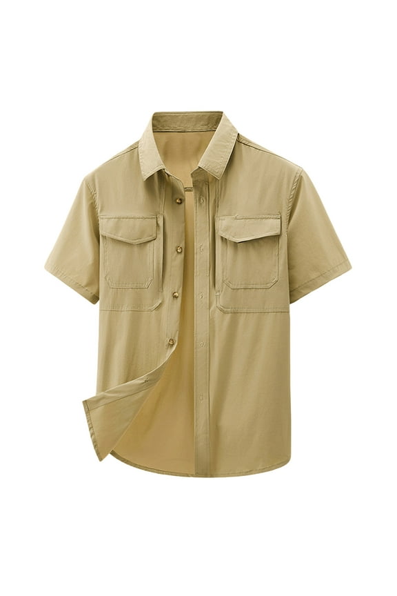 T Shirts for Man Short Sleeve Stretch Tactical Button Up Ripstop Uniform Work Shirt for Men