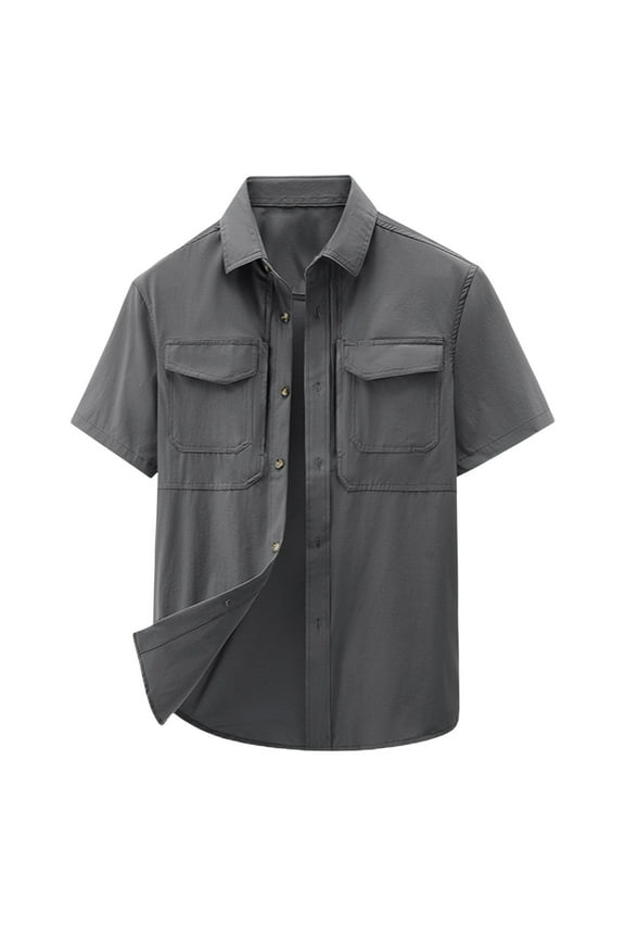 T Shirts for Man Short Sleeve Stretch Tactical Button Up Ripstop Uniform Work Shirt for Men