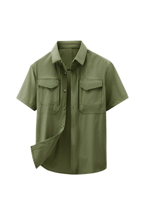 T Shirts for Man Short Sleeve Stretch Tactical Button Up Ripstop Uniform Work Shirt for Men