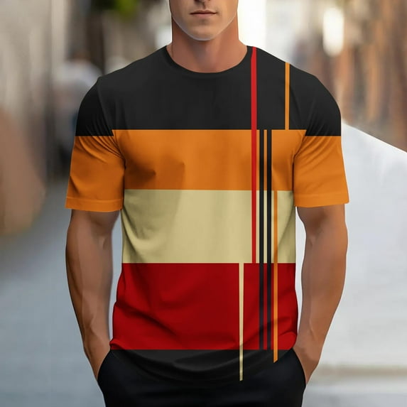 Awdenio T Shirts for Man Short Sleeve Tee Color Block Crew Neck Pullover Casual Basic Shirts