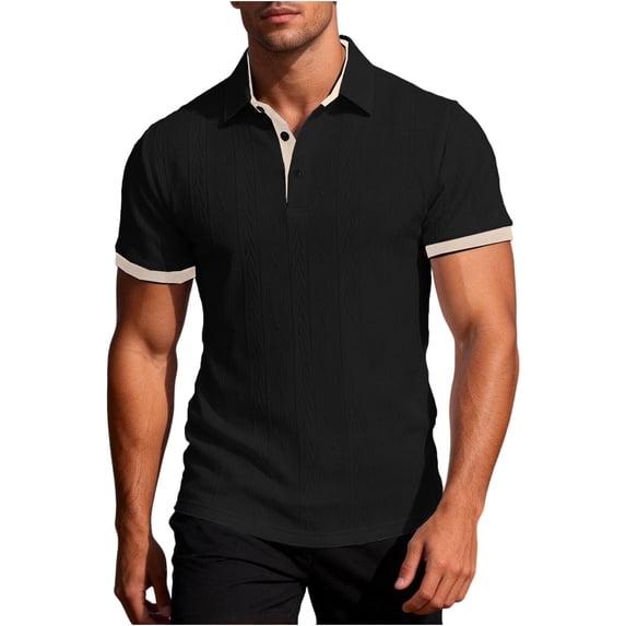 Awdenio T Shirts for Man Textured Knit Collared Contrast Color Loose Fit Stretchy Golf Shirts