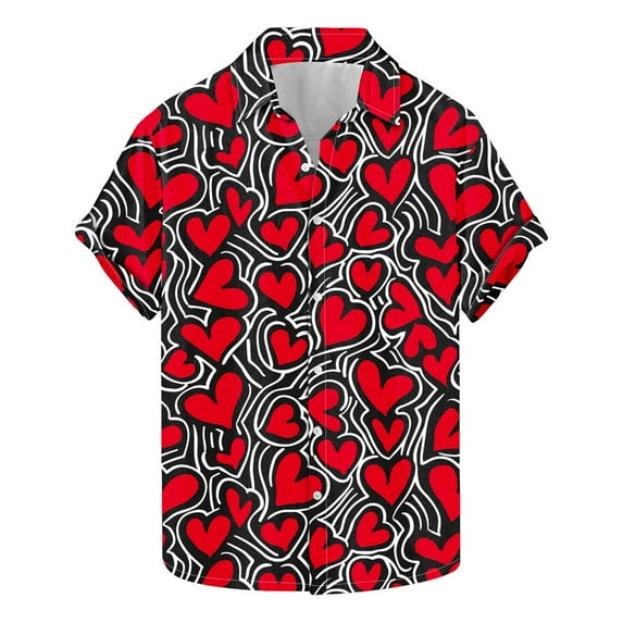 Awdenio T Shirts for Men Long Sleeve Casual Shirts Button Down Shirt for Men Beach Summer Valentine's Day Shirt