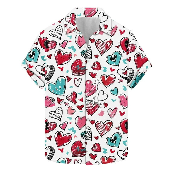 Awdenio T Shirts for Men Long Sleeve Casual Shirts Button Down Shirt for Men Beach Summer Valentine's Day Shirt