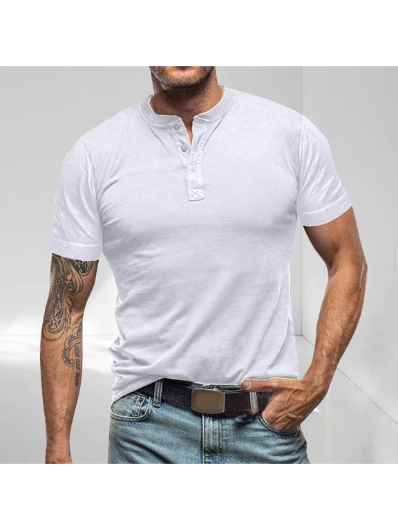 T shirts for Man Casual Short Sleeve Henley Shirts Fashion Button T Shirts with Pocket