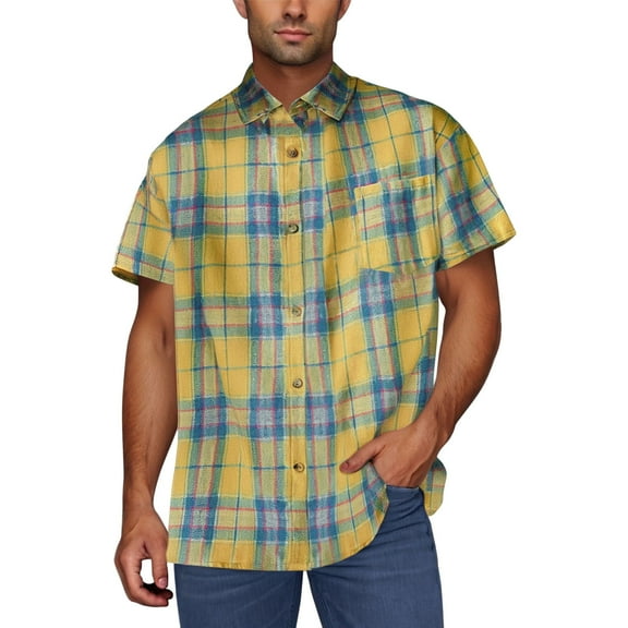 Awdenio T shirts for Man Short Sleeve Button Down Shirt Plaid Button Up Shirts Casual Work Shirts