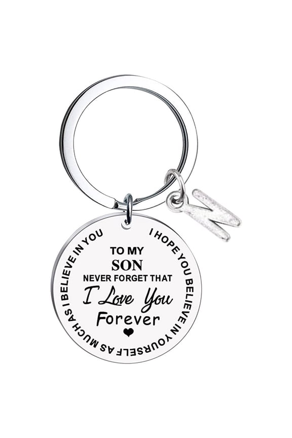 To My Son Message Keychain Stainless Steel Initial Last Name 26 Letter Family Inspirational Keychain Gift