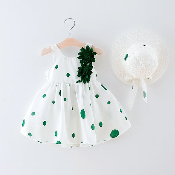 Awdenio Toddler Kids Baby Girls Cute Summer Flowers Polka Dots Print Sleeveless Dress Skirt Hat Suit
