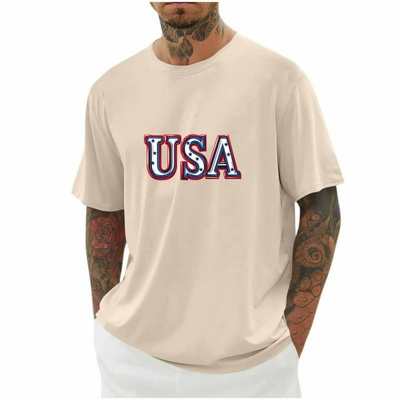 Awdenio Tshirts Shirts for Men 4th of July T-Shirt USA Print Independence Day Patriotic Tops Stars and Stripes Tees