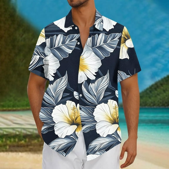 Awdenio Tshirts Shirts for Men Hawaiian Shirt Casual Short Sleeve Button Down Shirt Coconut Print Summer Beach Shirt with Pocket