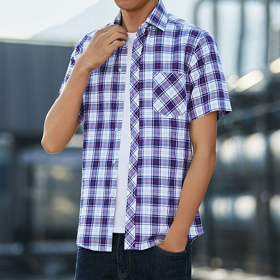 Awdenio Tshirts Shirts for Men Plaid Short Sleeve Button Down Shirts Cotton Regular Fit Casual Gingham Shirts