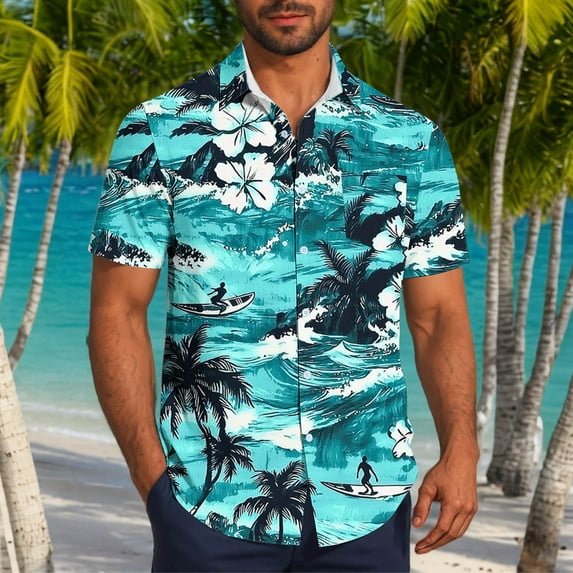 Awdenio Tshirts Shirts for Men Short Sleeve Button Down Bowling Shirts Retro Summer Tropical Beach Casual Dress Shirt for Men