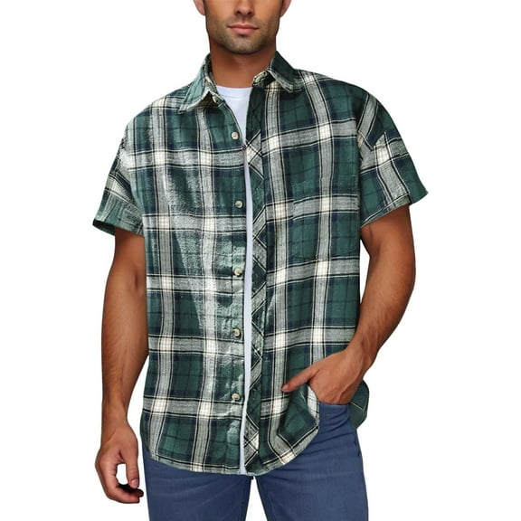Awdenio Tshirts Shirts for Men Short Sleeve Button Down Shirt Plaid Button Up Shirts Casual Work Shirts